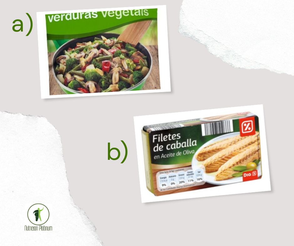 Salteado de verduras con filetes de caballa en conserva.